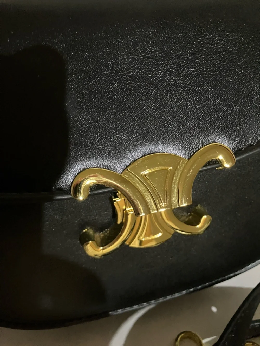 Black Leather Top-Handle Shoulder Bag with Gold Accent - Picture 6 of 6